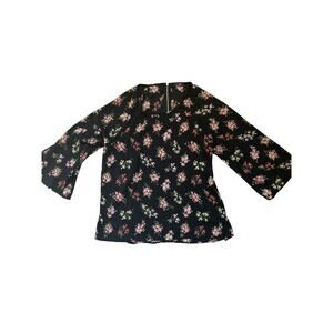 Papermoon Black Ladies Blouse with Pink Flowers Size M Medium